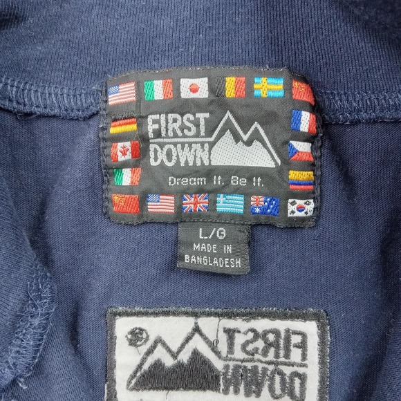 First Down Shirt Mens Large Navy Turbo Tech Quarter Zip Long Sleeve Pullover - Picture 2 of 7